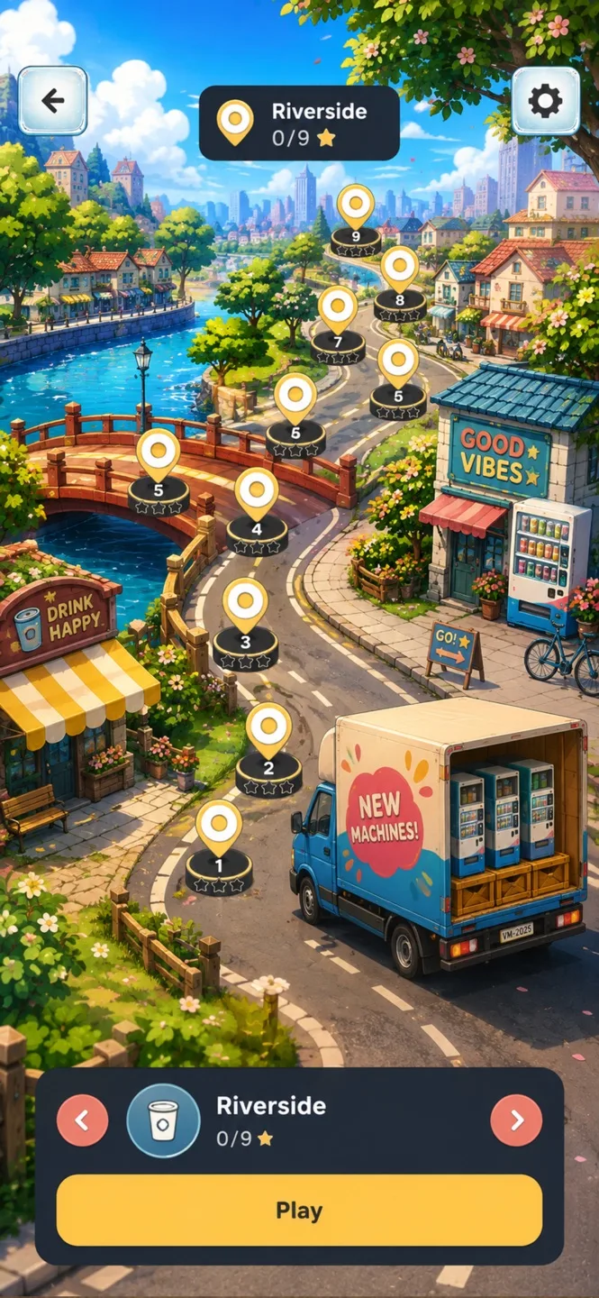 VendiMachi App Store screenshot showing the Riverside neighborhood map